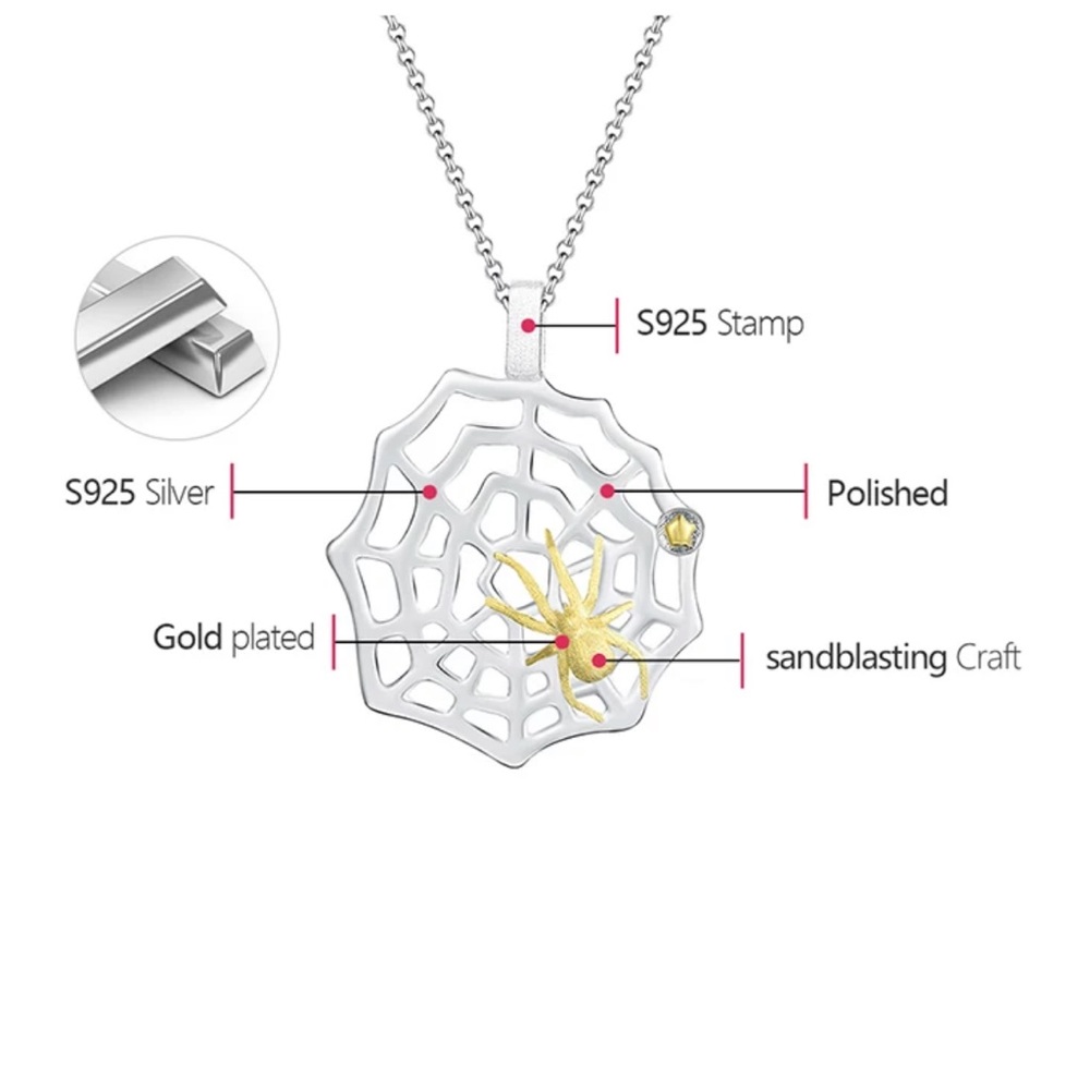 Handmade Artisan 925 Silver The Zypporah Spiderweb Necklace - Picture 3 of 6